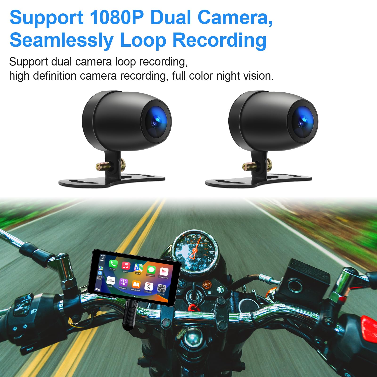 Lbw Premium Motorcycle Dvr: Wireless Apple Carplay & Android Auto, Dual Hd 1080P Cameras, Gps Navigation, 5.5 Inch Ips Touch Scr